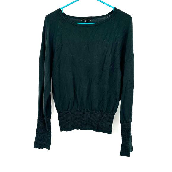 Ann Taylor Size Small Sweater Green Lightweight Knit Cropped Elastic Stretch Hem - Picture 1 of 5